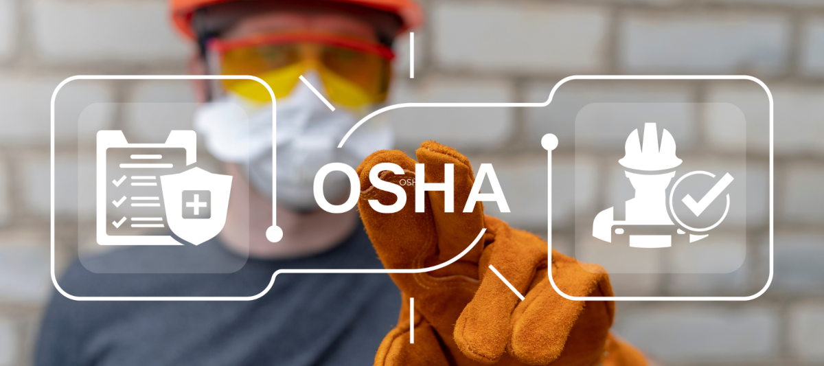 Close up of construction worker wearing PPE with an online click of OSHA training